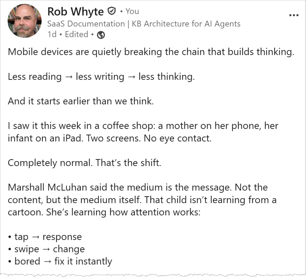 rob whyte LinkedIn post generated by Velocity